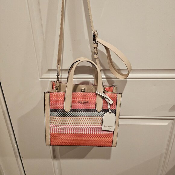 Kate Spade Manhattan Medium Tote – Woven Stripe, Crossbody, Like New - Picture 2 of 2